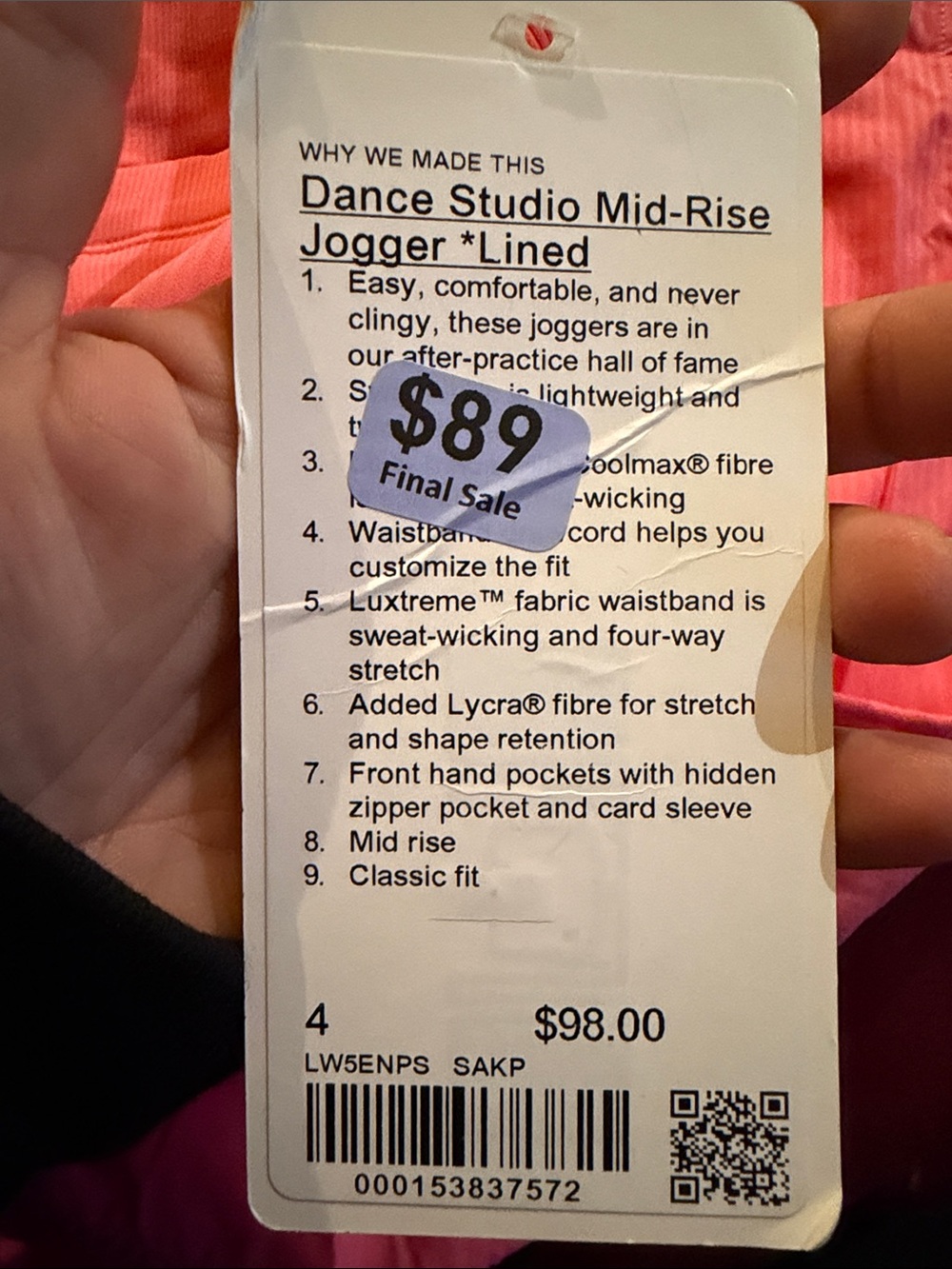 lululemon Dance Studio Mid-Rise Jogger Lined Hot Coral - Picture 5 of 5
